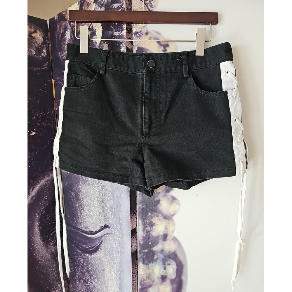 MONSE Women's Black‎ Lace-Up Denim Shorts Size 8 TP01